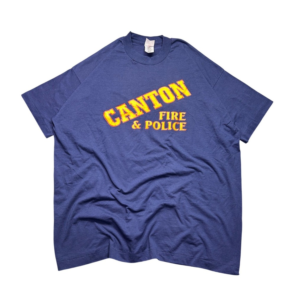 Vintage‎ Canton MI Fire & Police Single Stitch T Shirt XXL 90s FOTL USA Back Hit